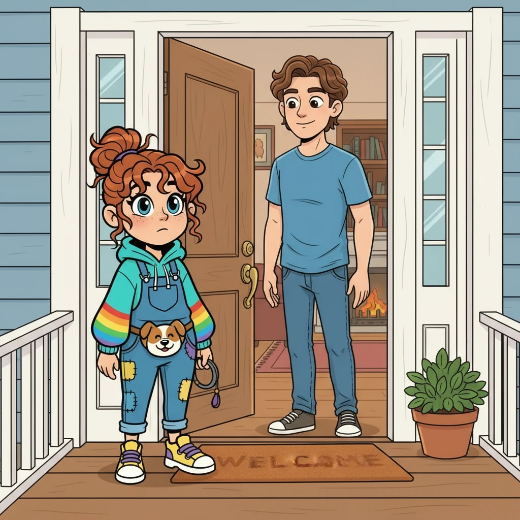 Anna arrived at the neighbour's door, a little nervous. When the door opened, she was stunned. Standing before her was the most handsome man she had ever seen. He smiled, and her heart skipped a beat.