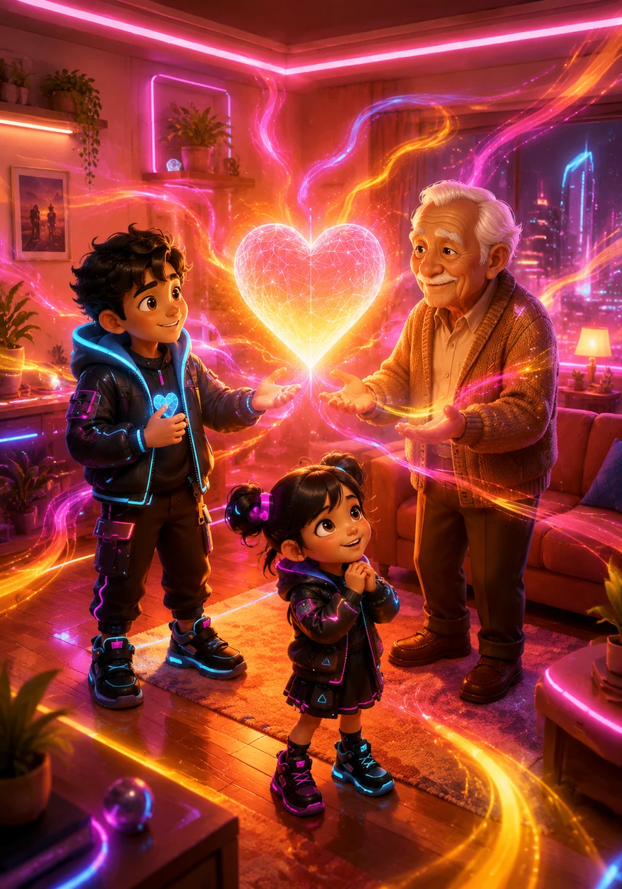 Con cada gesto amable, el corazón en el salón comienza a vibrar con colores cálidos, iluminando cada rincón de la casa con una luz acogedora.