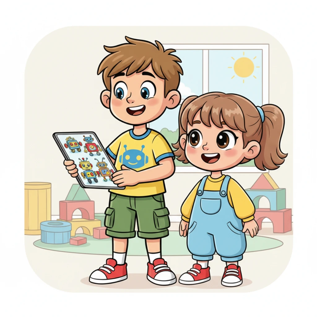 Интеллектик показывает Алисе картинки старинных, забавных машин, которые были первыми "умными" устройствами. Они выглядят как игрушечные роботы с большими кнопками и шестеренками, вызывая у Алисы улыбку. Это были первые шаги к созданию настоящего Искусственного Интеллекта.