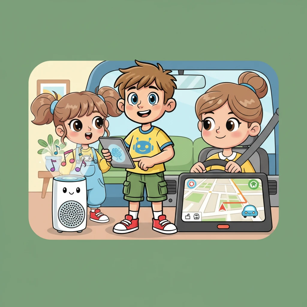 Затем Интеллектик демонстрирует, как ИИ уже окружает Алису каждый день. Он показывает, как умный динамик включает её любимую музыку, а навигатор помогает маме найти дорогу. Алиса удивлена, сколько всего делает ИИ незаметно.