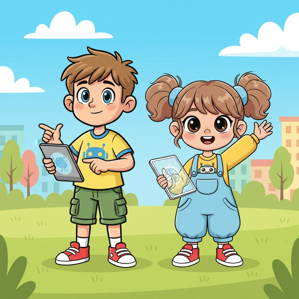 Интеллектик прощается с Алисой, напоминая ей, что Искусственный Интеллект — это мощный инструмент, который нужно использовать с умом и добротой. Алиса машет ему на прощание, её глаза горят любопытством и желанием узнать ещё больше о мире технологий.