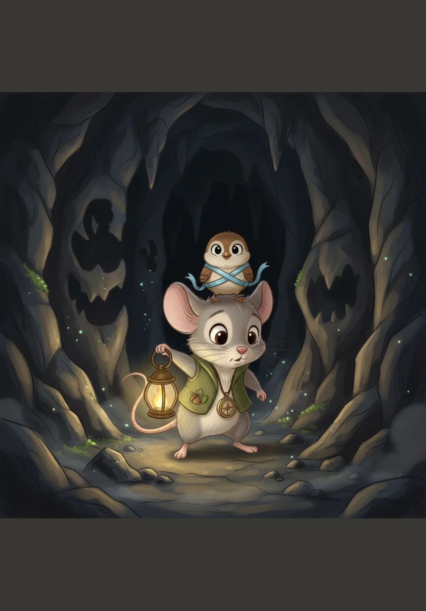 As Milo stepped inside, the cave walls were covered in strange, jagged shapes that shifted and danced in his lantern light. His heart hammered against his ribs like a trapped bird, but he took one brave step after another into the cool air.