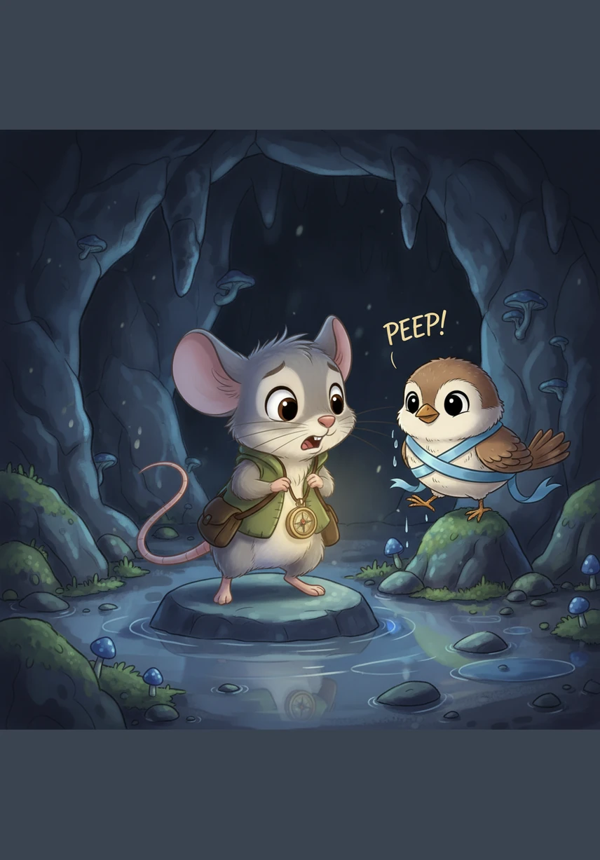 Suddenly, he saw a terrifying shadow with long, reaching arms and let out a tiny squeak of fright. Then he realized it was just a crooked rock formation, and he realized his imagination was scarier than the cave itself.