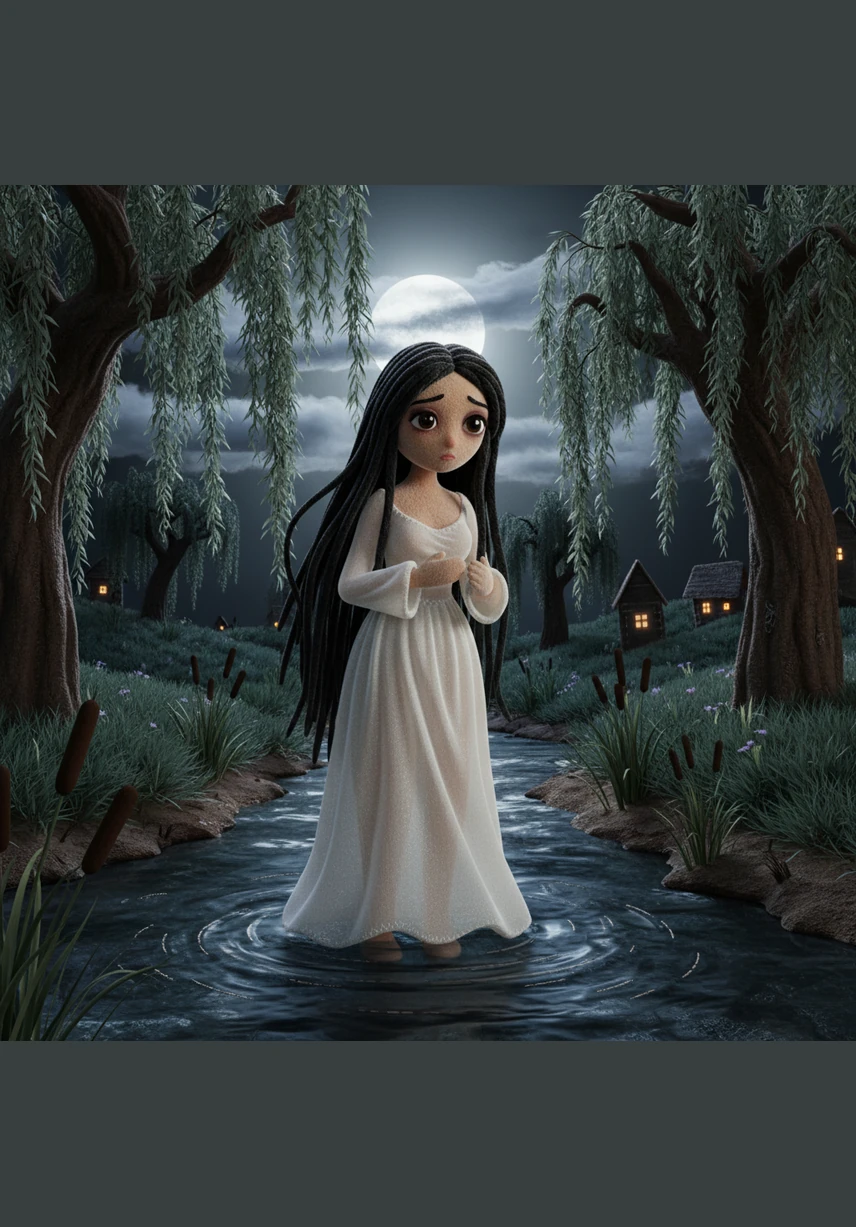 The villagers began to see a shimmering, ethereal figure wandering through the evening fog along the water’s edge. She moved with a graceful, haunting sadness, her long dark hair flowing behind her like the current of the river itself.