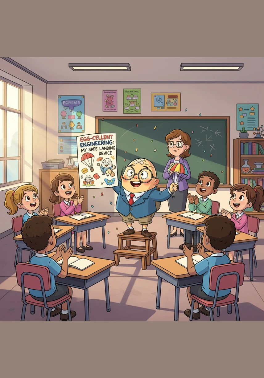 When he finished his very last sentence, the classroom suddenly erupted into loud and cheerful applause. I did not break, and I did not fall, he whispered with a huge, bright smile. The illustration shows the whole class clapping and cheering, with Humpty standing tall at the front, looking relieved and very happy.