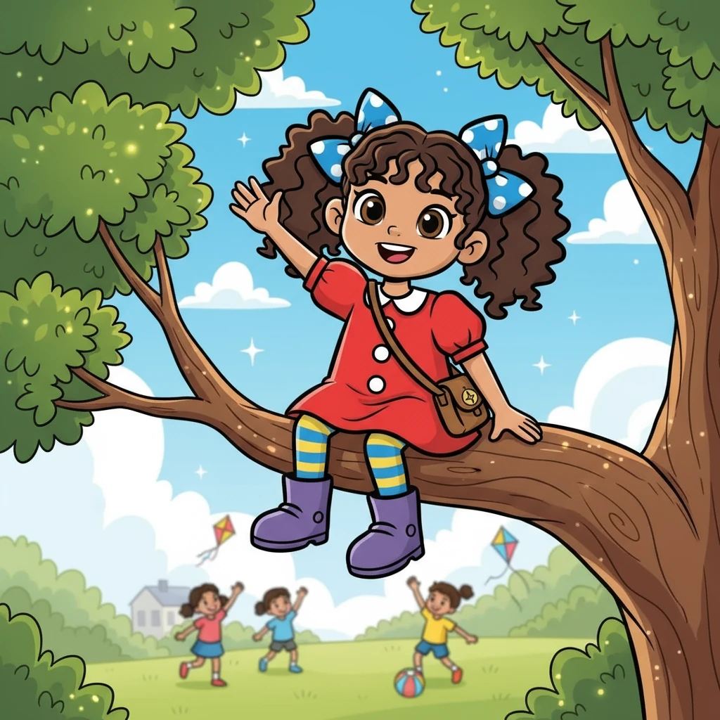 Maya climbed the tree, her heart filled with joy. From the top, she could see her friends playing in the distance. She waved, inviting them to share in the wonder of her discovery. The tree seemed to sparkle brighter, welcoming them.