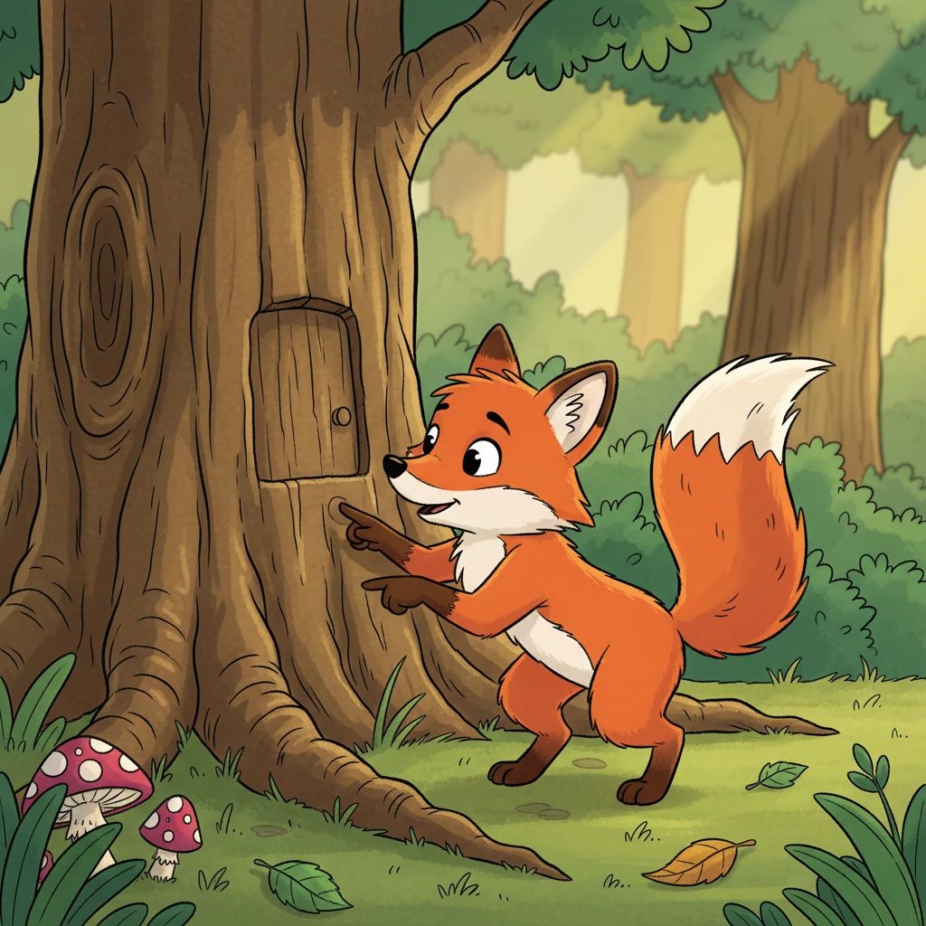 Suddenly, Pippa's tail twitched! She spotted a section of bark that looked a bit loose near the bottom, almost like a secret door. It wasn't obvious, but her careful searching had paid off. Could this be a weak point?