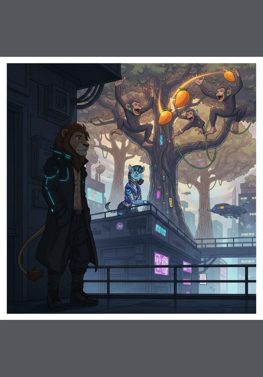 From a distance, Leo watched a group of monkeys swinging through the trees, tossing mangoes to one another and laughing loudly. Their joy filled the air, making Leo’s quiet corner feel even more lonely.
