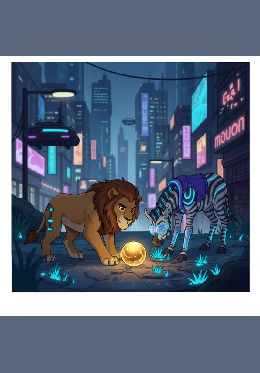 Leo looked down at his beautiful golden ball and then at Zara, who was grazing nearby. He took a deep breath, nudged the ball forward with his nose, and called out to her to come and play.
