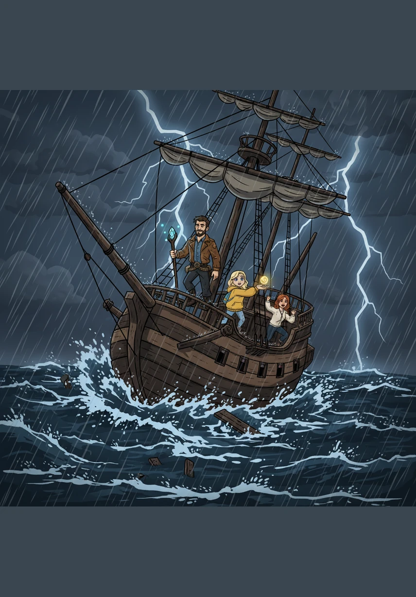 With the ship leaning dangerously into the black water, the family climbed into a small, swaying lifeboat. Elias helped lower the winch, feeling the heavy thud as they finally hit the freezing surface of the ocean.