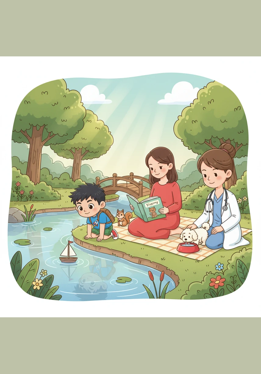 清澈见底的池塘里，一只洁白的鹅正悠闲地划着水。它长长的脖子弯成了优美的曲线，倒映在泛着微波的水面上，显得格外宁静。