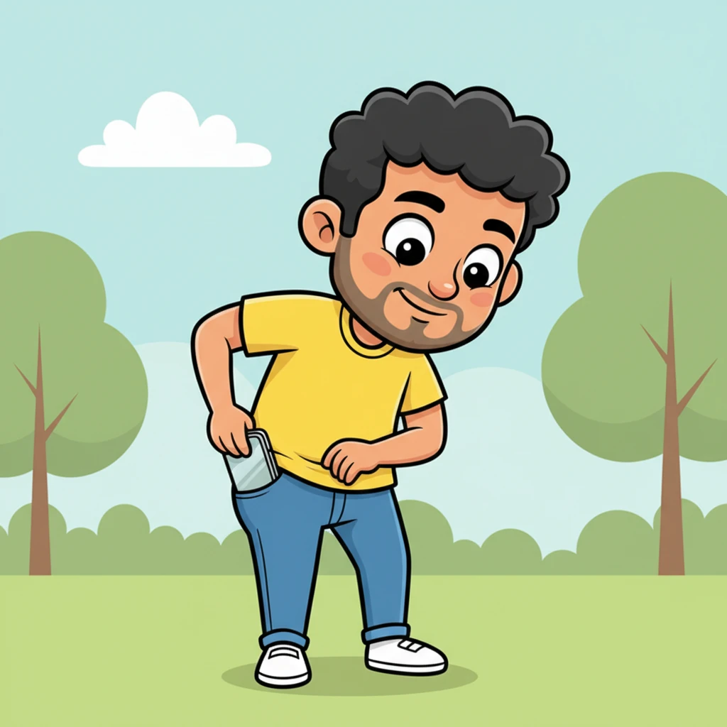 With a contented sigh, Gopal carefully slides the shiny new iPhone into the back pocket of his neatly pressed trousers. He does so with a look of deep satisfaction, ensuring it's safe and snug. The phone peeks out just slightly, a little secret treasure.