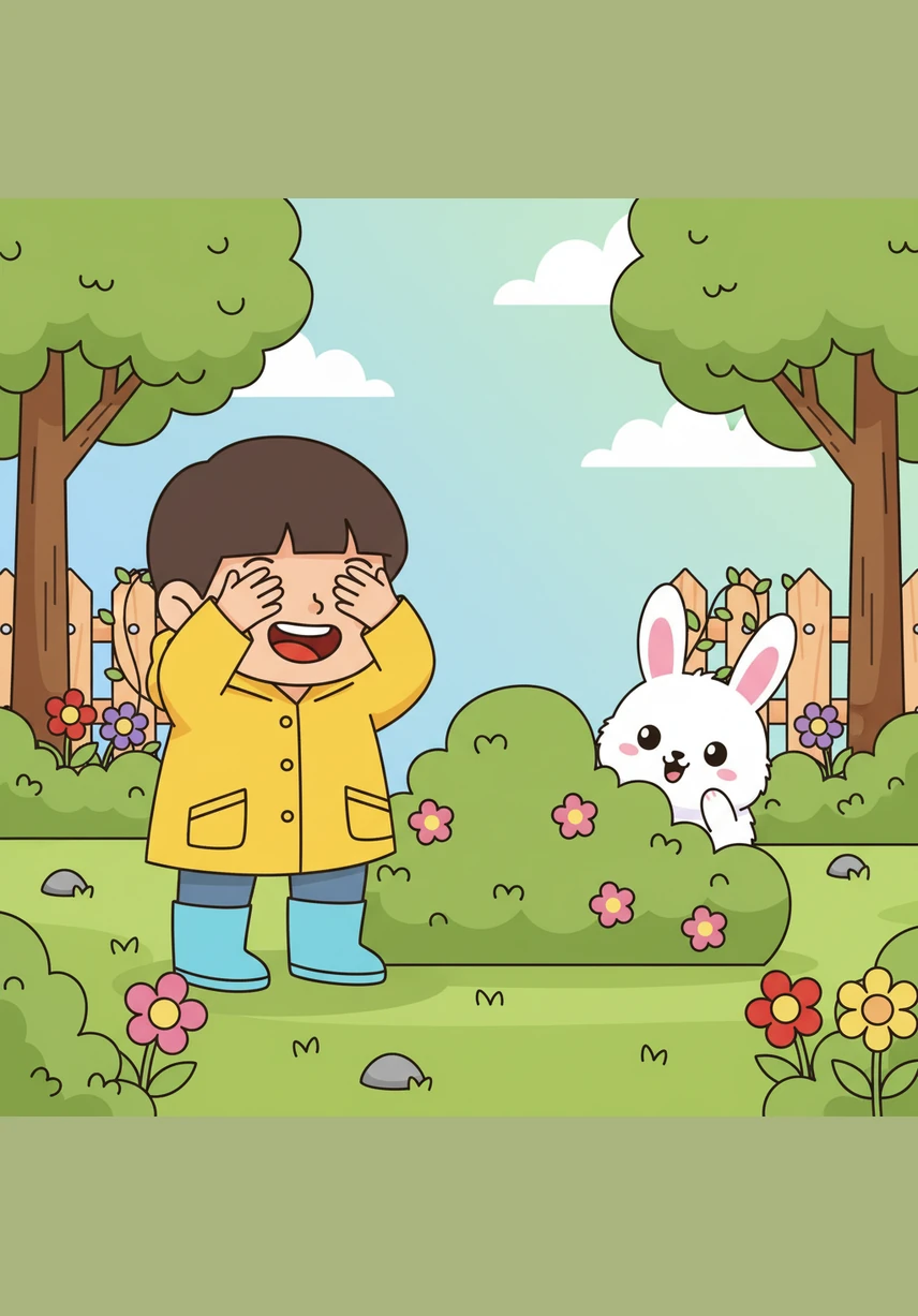 The two new friends began a game of hide-and-seek among the blooming sunflowers. Leo giggled as he saw a white cotton-ball tail disappearing behind a giant green leaf.