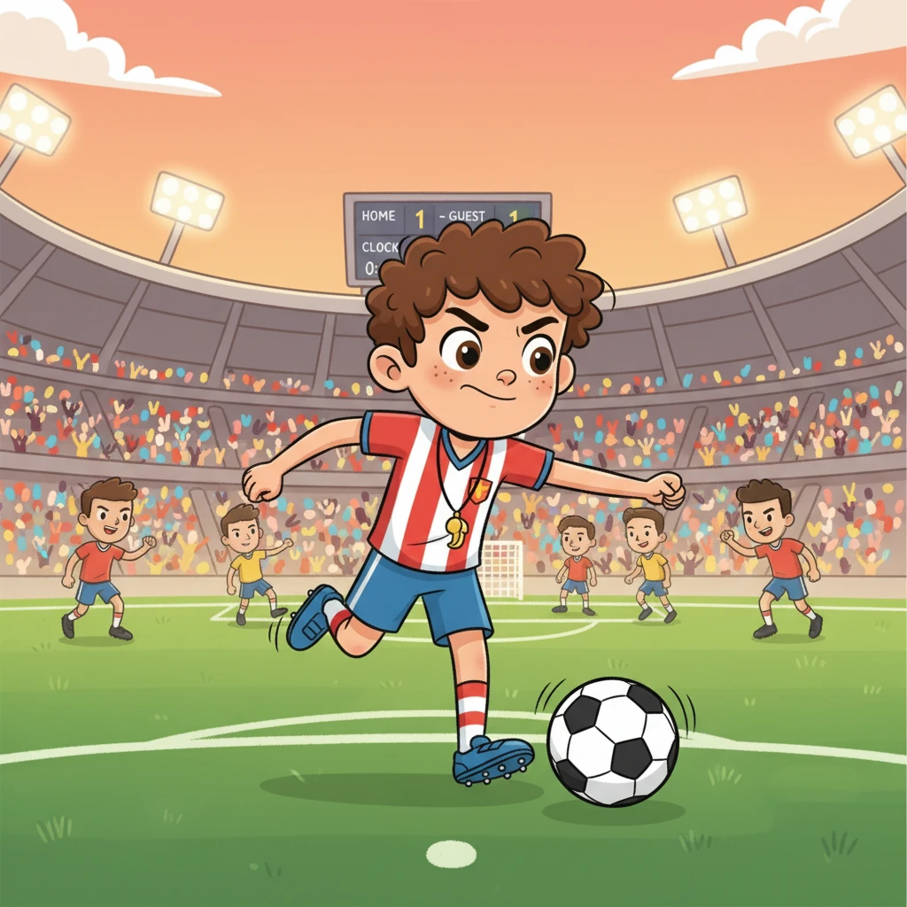 One day, Ronaldo's team faced their biggest rivals. The score was tied, and the clock was ticking down. Ronaldo felt the pressure, his heart pounding in his chest. He remembered all the hours he practiced, and the cheers of the crowd.