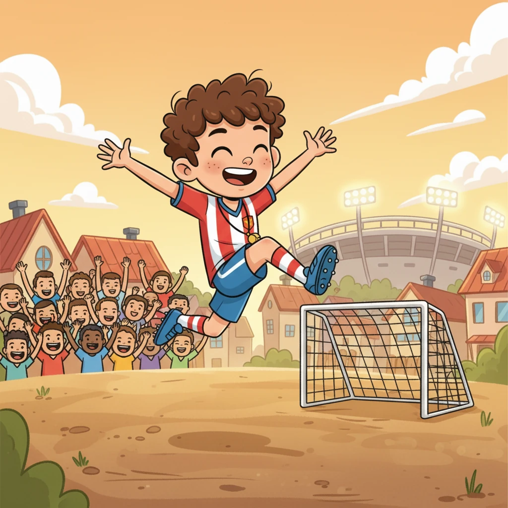 GOAL! The crowd erupted in cheers as the ball found its place in the net. Ronaldo, overcome with joy, ran towards the fans, leaping into the air. He did Cristiano's iconic 'Siu' celebration, feeling the thrill of victory.