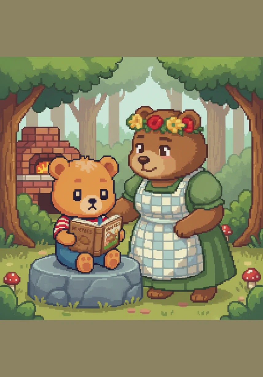 Barnaby felt a little bit nervous, so he brought his favorite picture book about honeybees to look at while he sat. He sat down on the cool, smooth seat and tried his best to relax. Mommy stayed close by, giving him a warm smile and telling him what a brave big bear he was being.