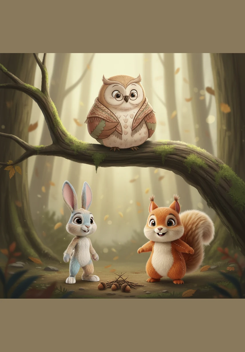 Η Σοφή η κουκουβάγια τον παρακολουθούσε από ψηλά, καθισμένη σε ένα γέρικο κλαδί με τα μεγάλα της μάτια γεμάτα απορία. Κατέβηκε λίγο πιο χαμηλά και τον ρώτησε αν περίμενε κάποια αμοιβή σε φουντούκια για τόσο κόπο και κούραση.