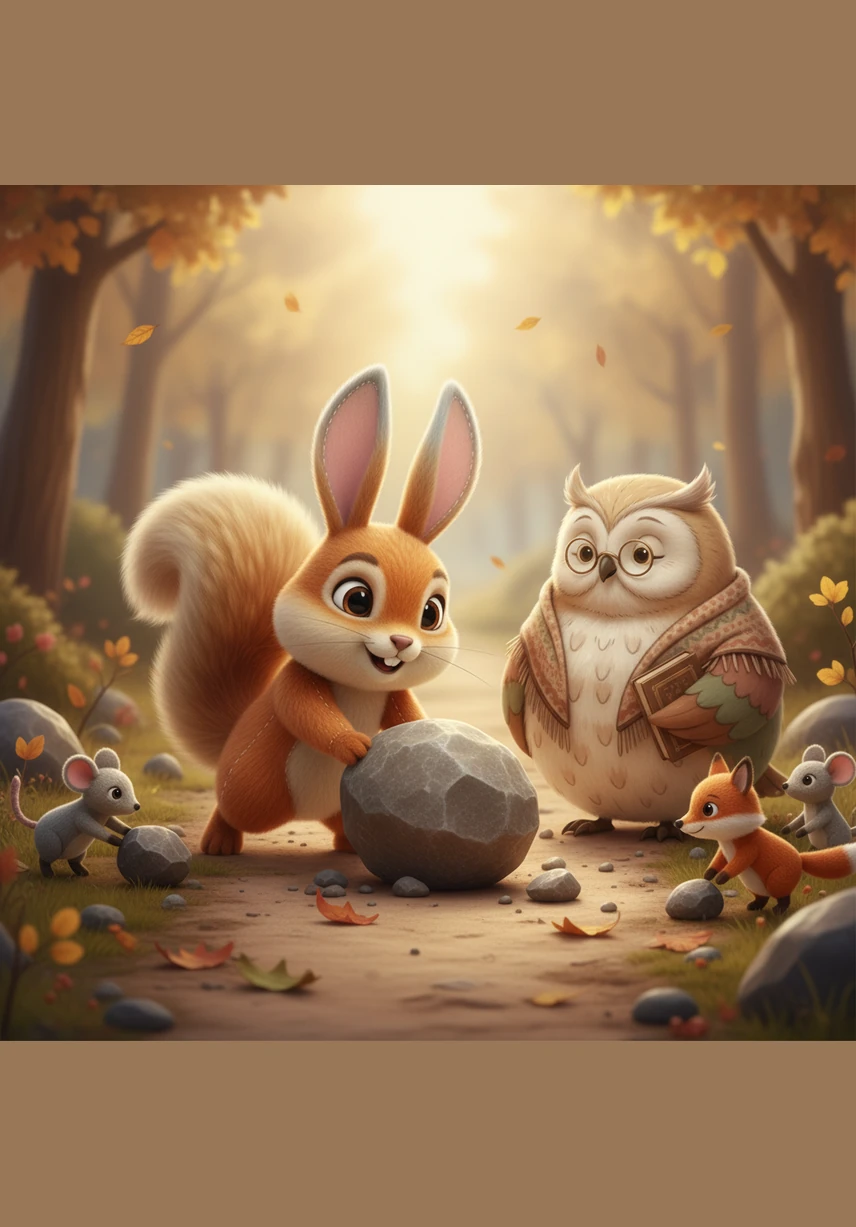 Ο Πηδηχτούλης ο λαγός, βλέποντας την προσπάθεια του Σουρή, ένιωσε την επιθυμία να βοηθήσει και άρχισε να μαζεύει τις μεγάλες πέτρες από το δρόμο. Η ενέργεια του Σουρή ήταν κολλητική και σύντομα η μοναχική εργασία μετατράπηκε σε μια ομαδική γιορτή.