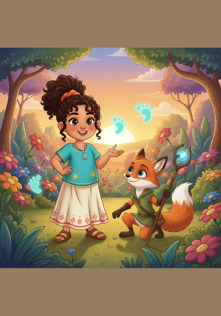 Thuraya and the fox shared a happy moment in the garden, celebrating the beauty of the long vowels before the sun began to set over the horizon.