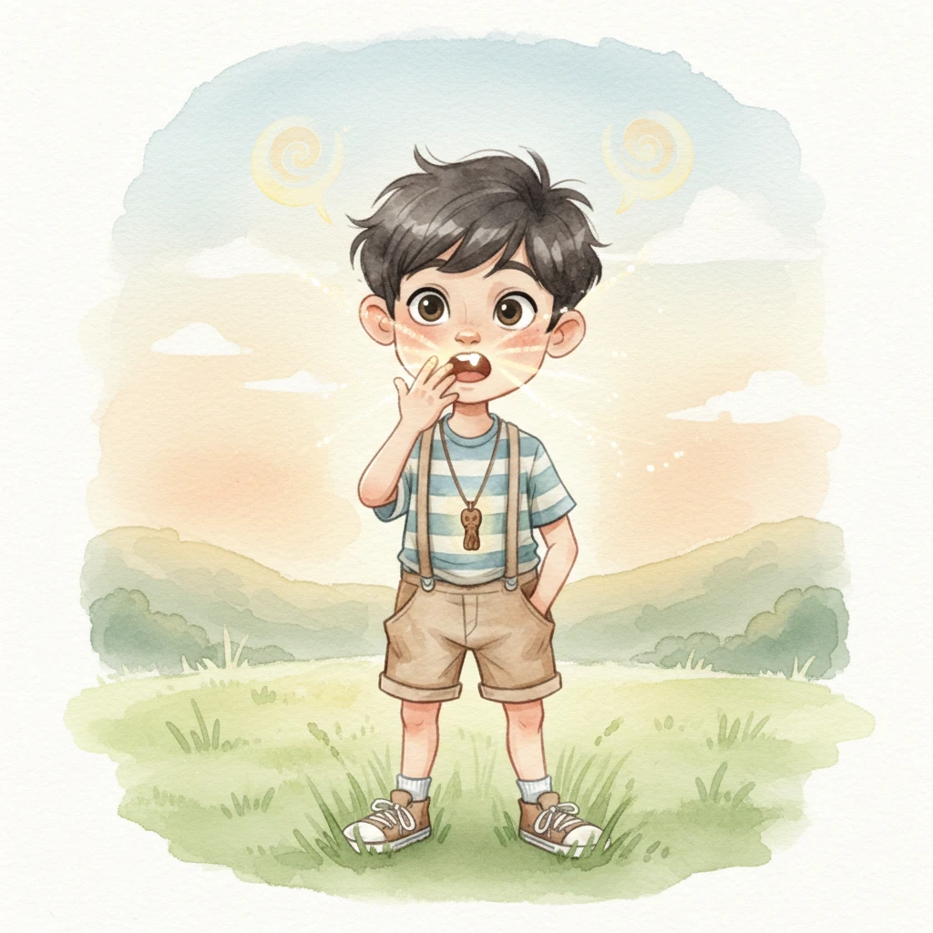 Suddenly, a strange tingle ran through his mouth, and one of his front teeth began to wobble and glow with a soft, ethereal light. A tiny, wise voice echoed in his head, startling him. "Karim," it whispered, "do you think you're the only one who needs care? No, the whole Earth needs an urgent filling!"