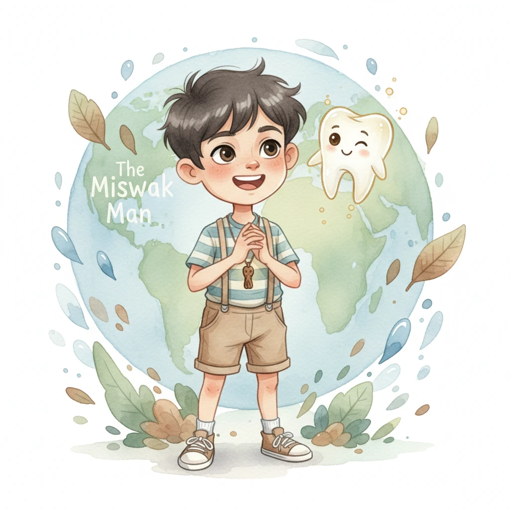 Karim grinned, a profound understanding dawning on him. He whispered to himself, "So, every time I brush my teeth properly, turn off the water, and collect plastic, I'm protecting the Earth?" The wise tooth, still gleaming, winked at him. "Yes, my hero! And now, you are 'The Miswak Man'!"