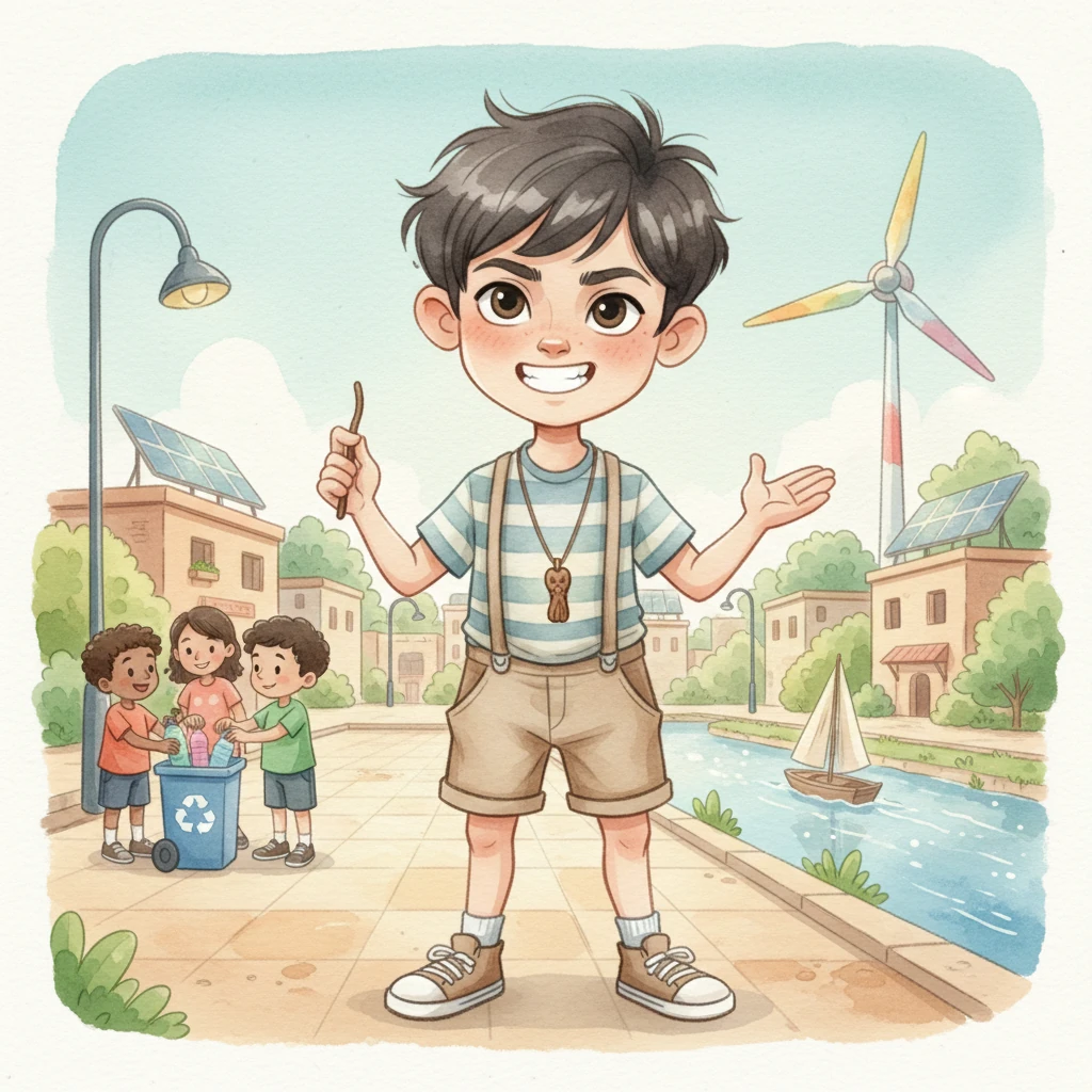 From that day on, Karim became the neighborhood's silent guardian. He brushed his teeth carefully, conserved water, diligently collected and recycled plastic, and always turned off lights and devices. Whenever he saw his gleaming teeth in the mirror, he'd declare, "No cavities, no pollution!" His actions brought a renewed vibrancy to the community: the Nile sparkled, the sea breathed easier, and the streets buzzed with life, all thanks to a clever boy who became "The Miswak Man" of Egypt.