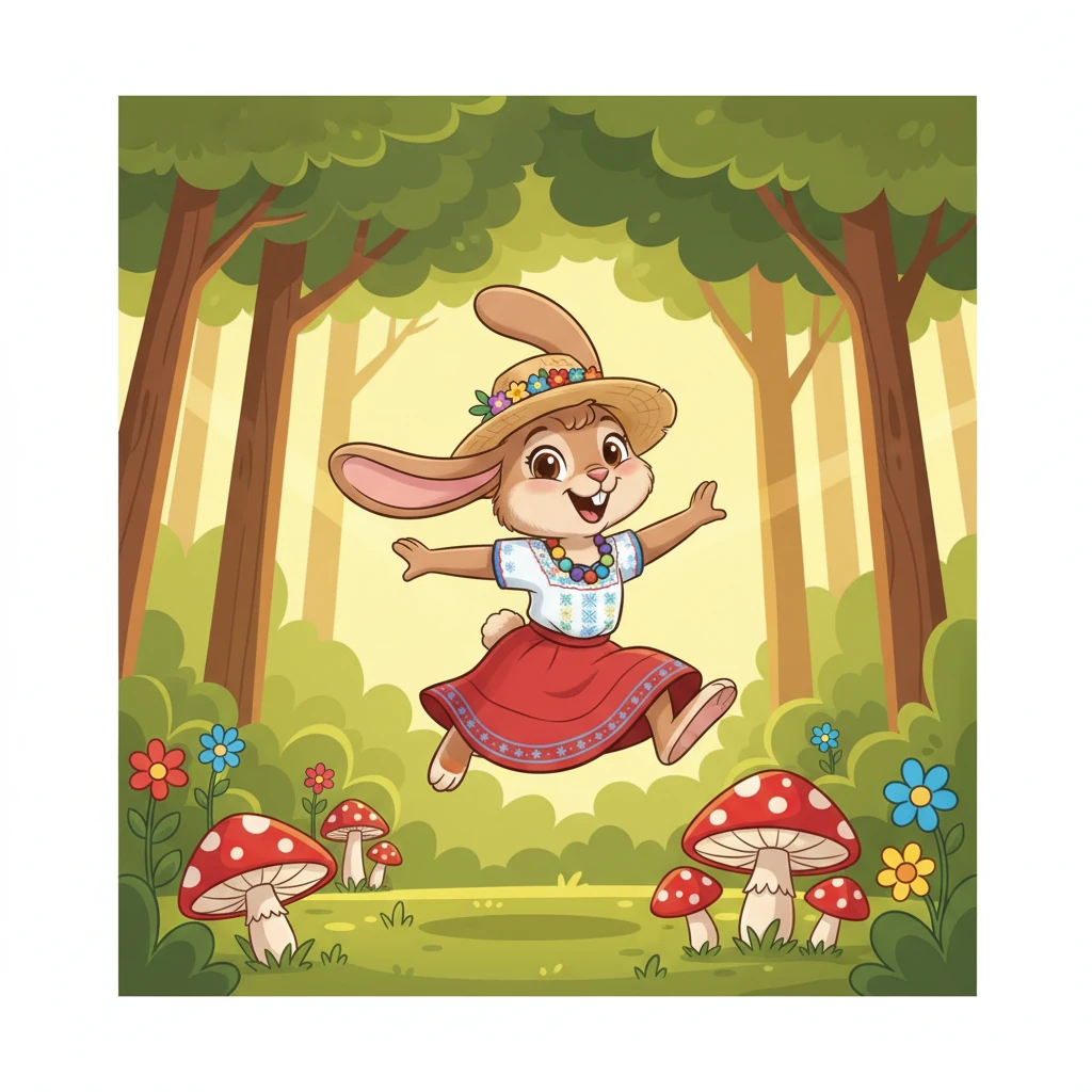 Rosita la conejita era muy curiosa y le encantaba jugar en el bosque. Siempre tenía prisa por explorar y descubrir cosas nuevas. Sus orejas largas se movían de un lado a otro, buscando aventuras.