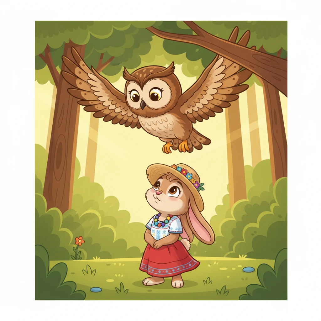 El Búho Sabio, que observaba desde una rama alta, se acercó volando con sus grandes alas. Con sus grandes ojos, miró a Rosita amablemente. "Rosita, ¿sabes qué es el respeto?", preguntó con voz dulce y calmada.