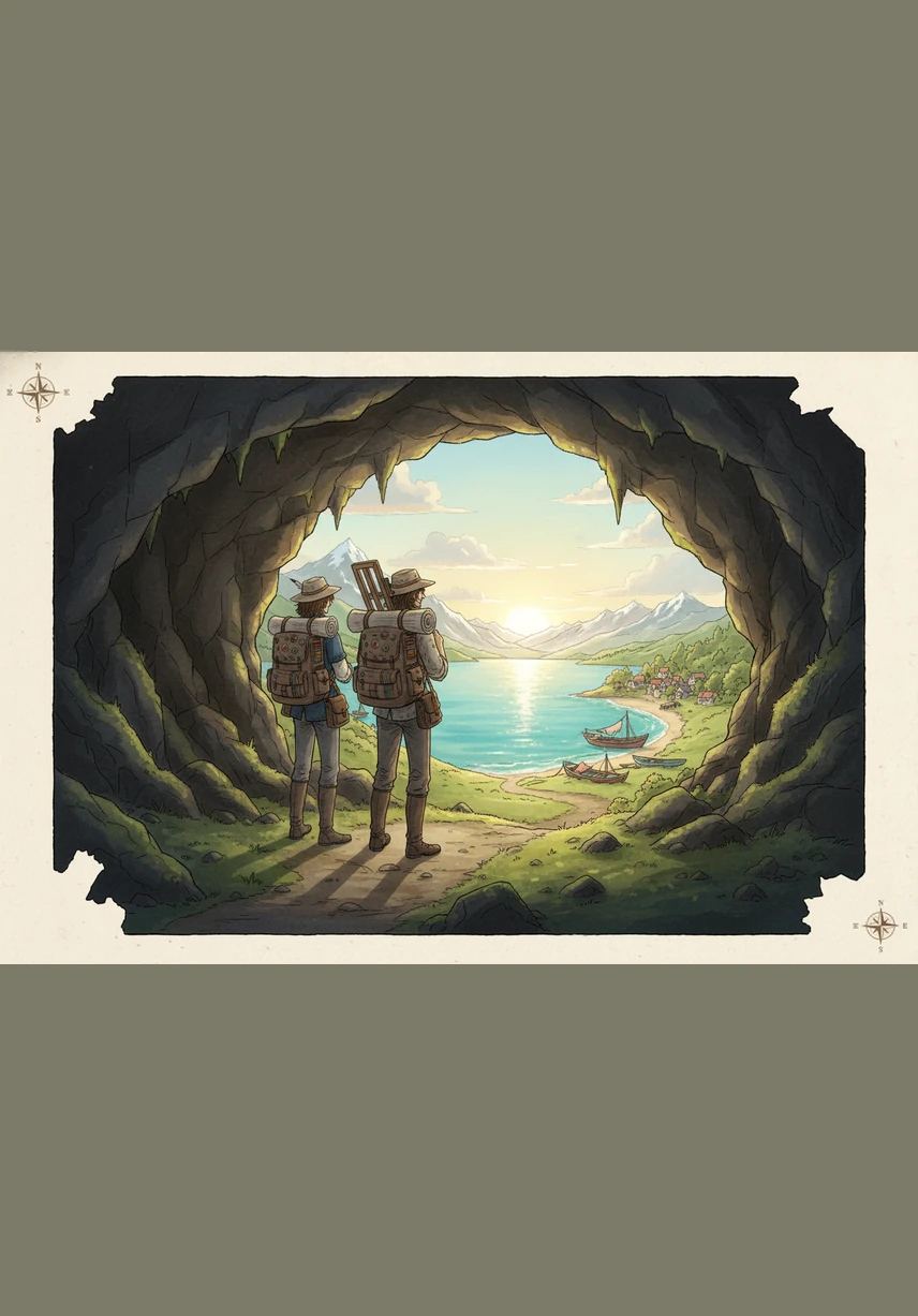 They emerged from the cave just as the sun began to dip below the horizon, painting the sky in hues of violet and gold. Standing on the shore, they watched the tide come in, the distance between them finally vanishing.