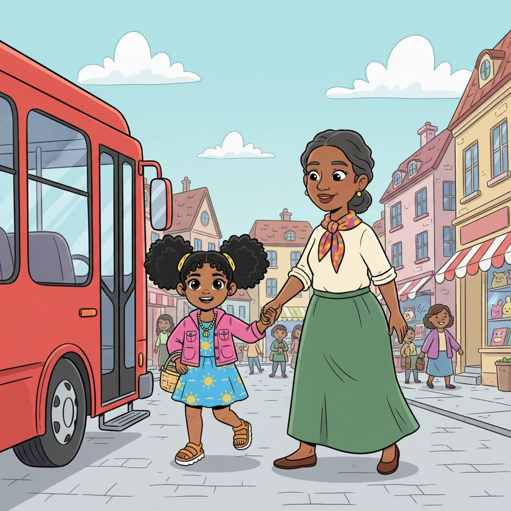 They arrived in Clifton, a bustling town filled with shops and smiles. Nakia held Mama Jamila's hand tightly as they stepped off the bus, ready to explore.