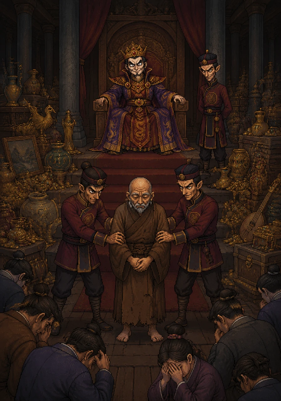 The kingdom falls into a dark era of silence and resentment, as the 'Memory Machine' continues to bankrupt the wise and the talented. The palace halls are filled with confiscated treasures, yet the atmosphere is heavy with the sorrow of a people cheated by their own ruler's cleverness.