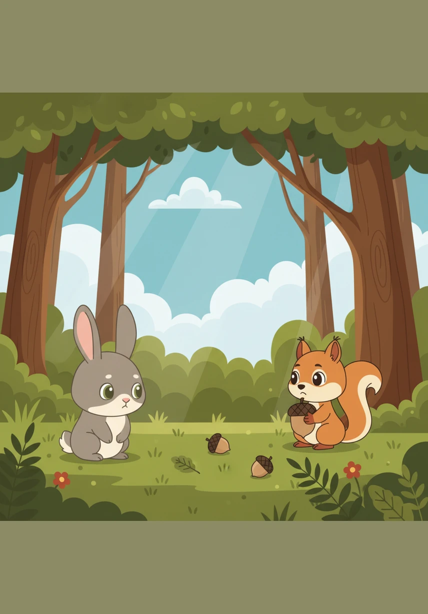 Nearby, the other forest animals gather to play and chat, but they stay away from Nico's corner. They whisper that he is a bit strange because he never smiles, and they decide it is better to leave the quiet rabbit alone.