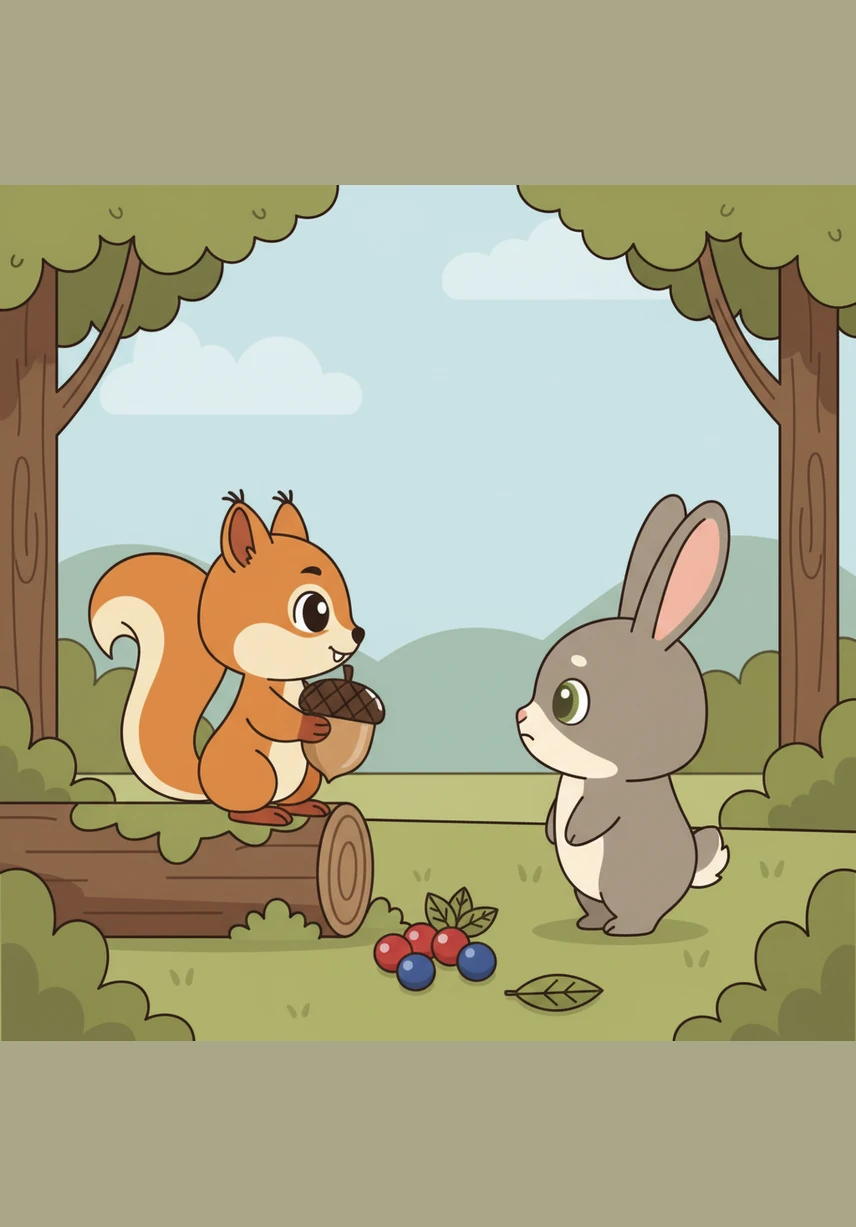 With a kind heart and a wide smile, Lila decides to walk over to the quiet corner where Nico is sitting. She moves with a friendly skip, carrying her bright and welcoming energy toward the lonely rabbit.