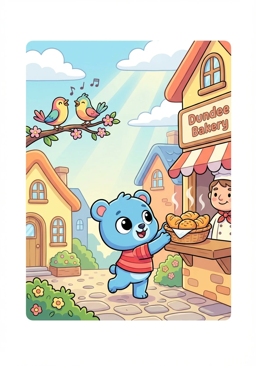 In the friendly village of Dundee, mornings were always the same. Warm rays peeked through the white clouds, birds sang, and the smell of fresh baked bread and pastries lingered through the streets.