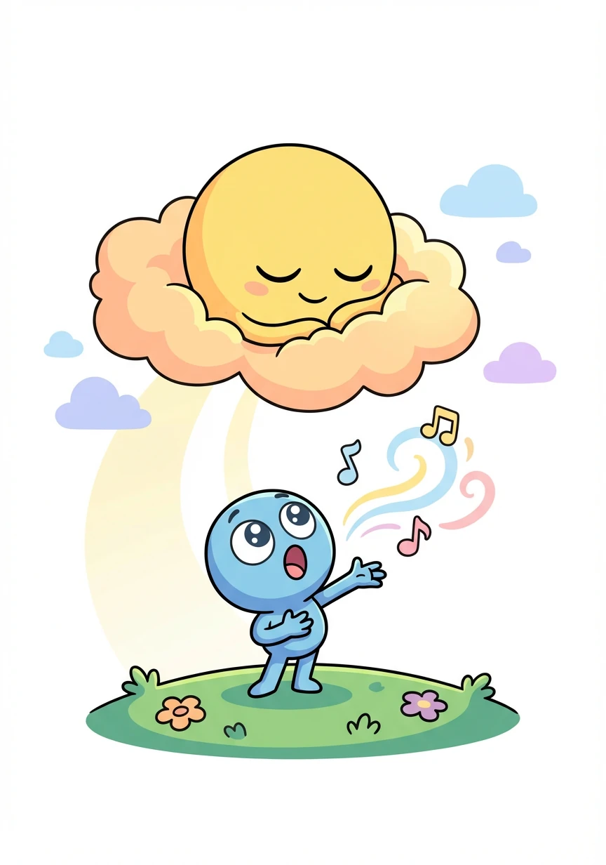 Pip tried shouting, but the Sun didn't stir. He remembered his grandmother's advice: 'A gentle song can wake even the deepest sleeper.'