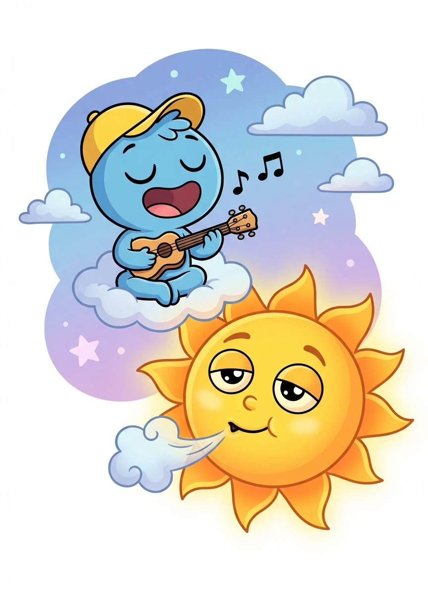 Pip began to sing a sweet lullaby, the same one his mother sang to him. Slowly, the Sun's snoring softened, and its rays began to brighten.