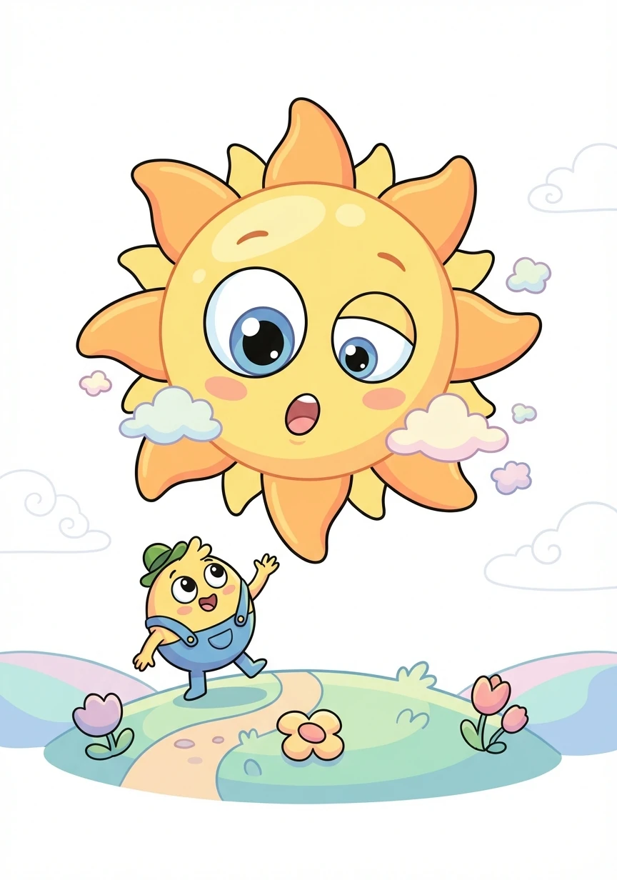 The Sun opened one eye, then the other. 'Oh dear!' it exclaimed. 'I've overslept! Thank you, little one, for waking me.'