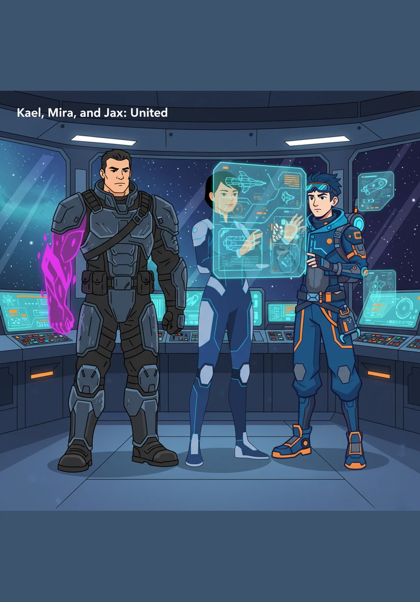 The grid gives way to a shimmering sea of liquid mercury that reflects the distorted stars above. The trio balances on floating platforms as waves of heavy metal crash around them, threatening to pull them into the depths. Jax uses his tech to stabilize their footing, while the horizon begins to ripple with the next coming threat.