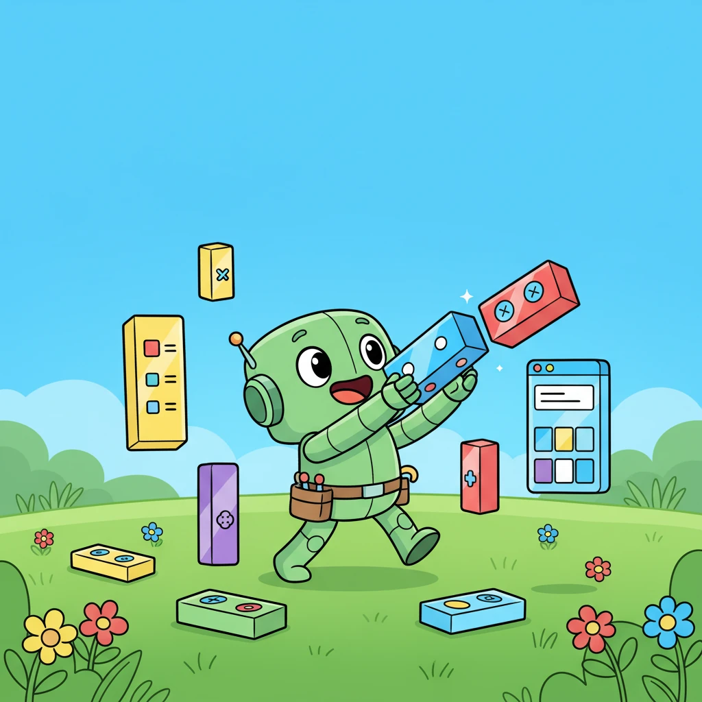 In the meadow, Bytey found shiny, colorful 'React Native Paper' blocks! These weren't just any blocks; they snapped together with a satisfying click, making beautiful buttons and neat lists in a flash. His app started to look so stylish and friendly!