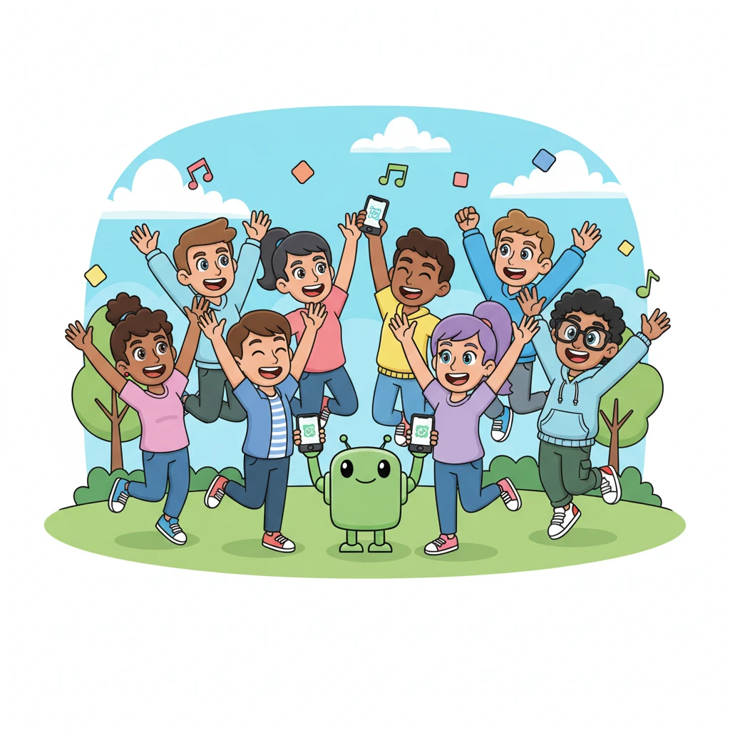 Finally, Bytey's amazing app was ready! He shared it with all his friends, especially his Windows pals who could now easily run it on their Android devices. Everyone cheered, delighted by the smooth, friendly app built with care and cleverness!