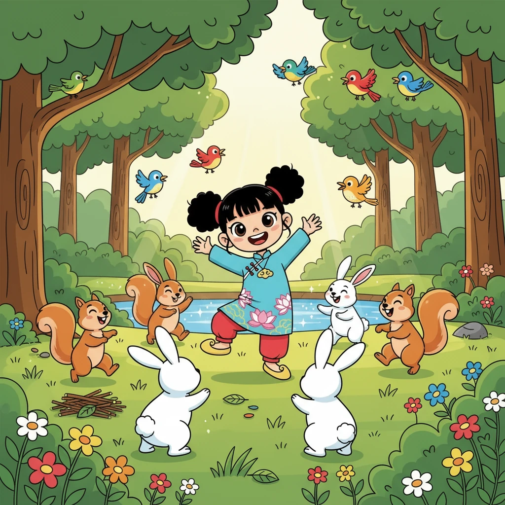 Những chú sóc, thỏ, và chim chóc trong rừng đã rất vui mừng khi thấy khu rừng của mình trở nên sạch đẹp. Chúng cùng Mai và các bạn vui chơi, nhảy múa.