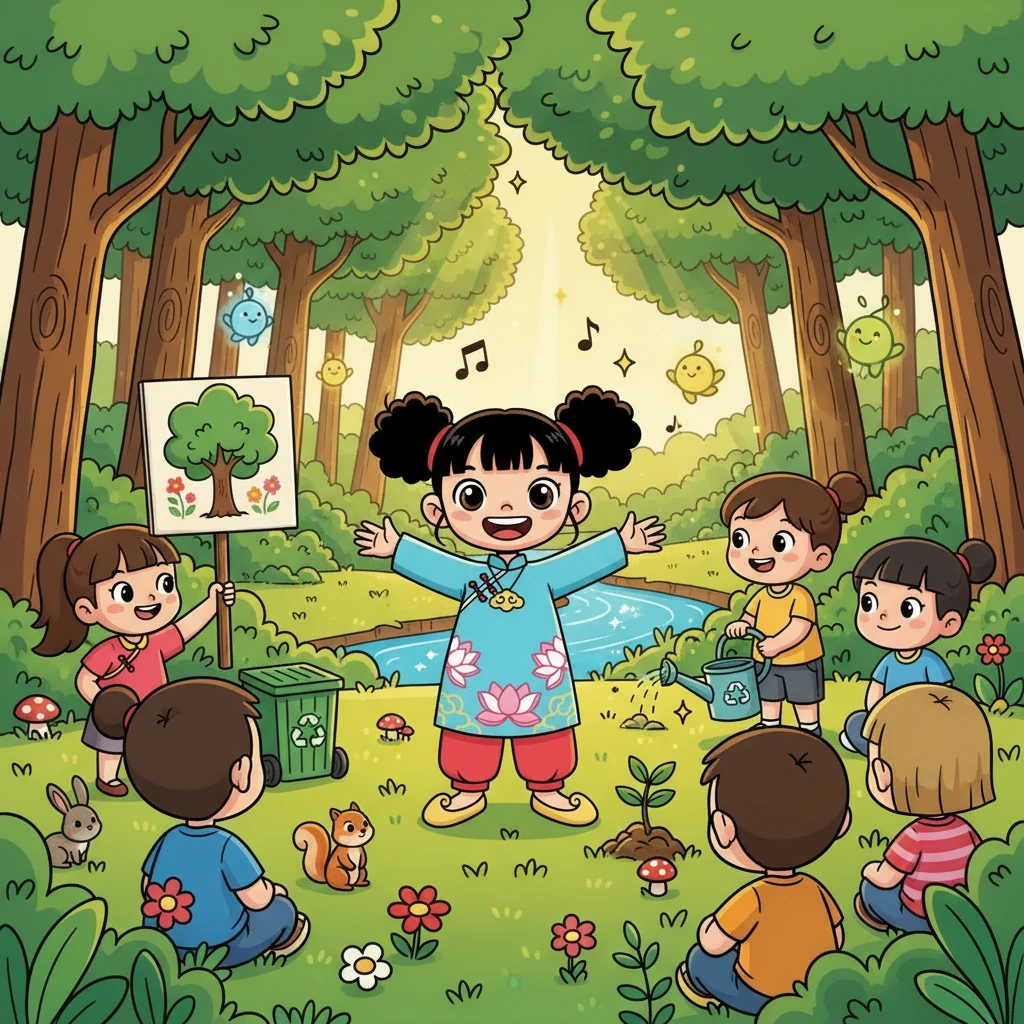 Ngày hôm sau, Mai và các bạn tổ chức một buổi tuyên truyền về bảo vệ môi trường, chia sẻ những gì đã học được với mọi người. Khu rừng xanh lại trở nên tươi đẹp, tràn ngập tiếng cười và niềm vui.