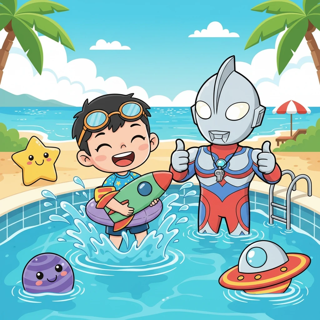 银河奥特曼的游泳课 - 冒险故事