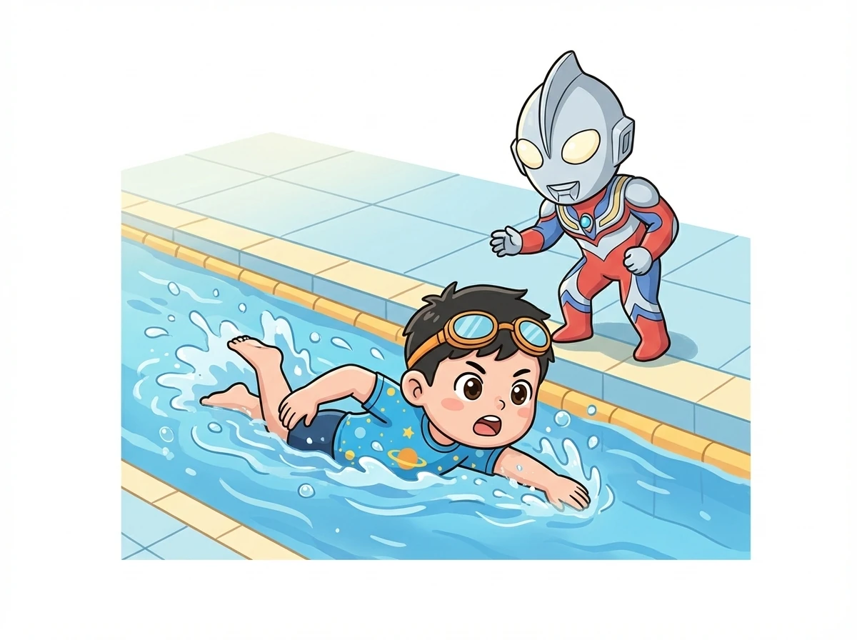 小明听了奥特曼的话，更加努力地练习。他不断挑战自己，尝试游更远的距离，游更快的速度。