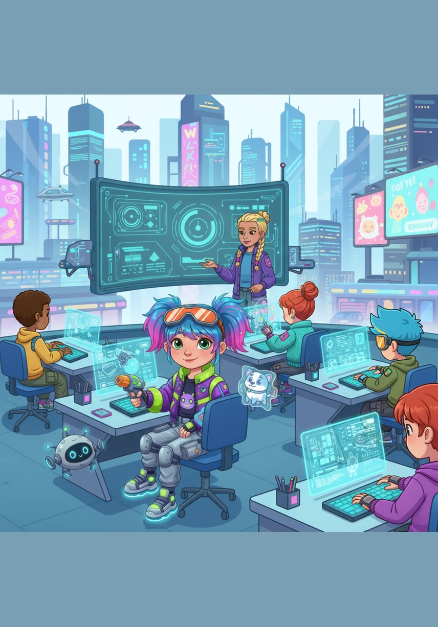 In the bustling classroom, Mia sat quietly at her desk while the other children laughed and shared stories. Even when her friend Leo gave a cheerful wave from across the room, Mia looked away, feeling too withdrawn and unsure to join the fun.