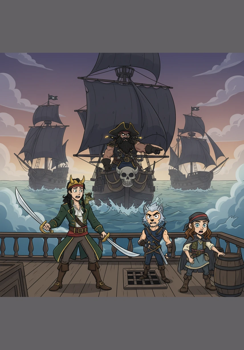 Terror strikes the crew as the dark sails of Blackbeard’s fleet emerge from the morning mist, led by the fearsome Edward himself. The legendary villain seeks the treasure for himself, and his presence promises only destruction for anyone standing in his way.