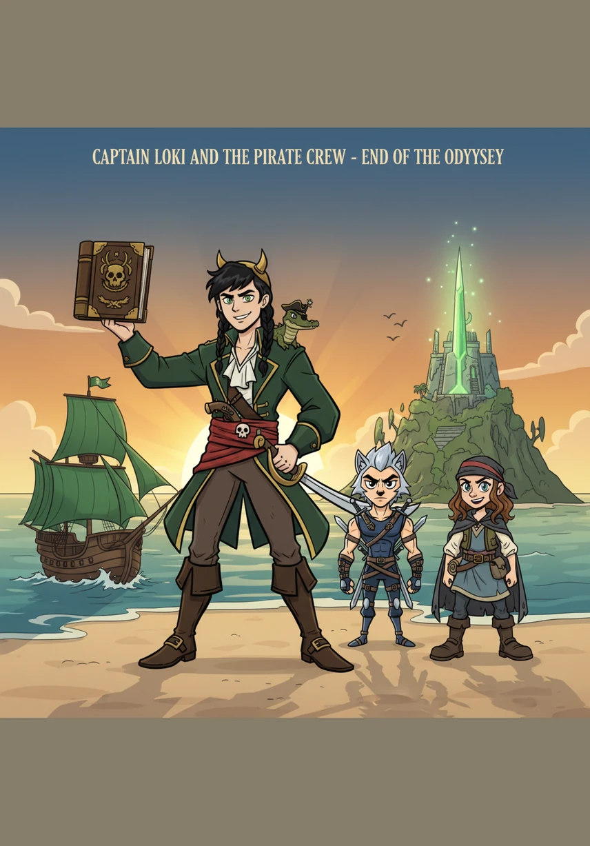 As the sun rises over the horizon, Loki and his legendary crew stand on the deck of their ship, finally sighting the shimmering shores of the Golden Dawn. Their journey has transformed them from misfits into a family, ready to claim their treasure and their place in pirate history.