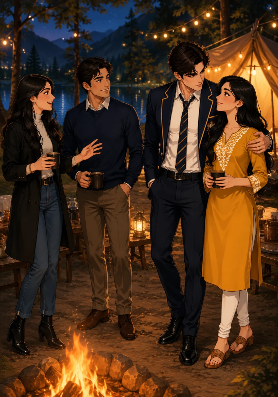 Hiya and Arun join Kaushik and Rimi near the campsite, their laughter filling the crisp air as they enjoy the privileges of their high-society upbringing. Despite the social gathering, Kaushik’s focus remains solely on Rimi, his dominating personality ensuring that he is always her closest confidant and shield.