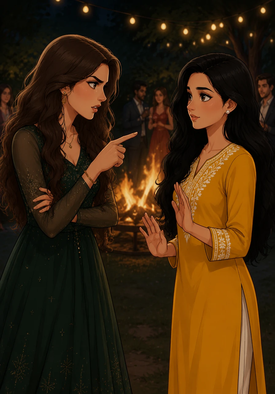 A jealous girl from their social circle lures Rimi away from the warmth of the fire, her voice dripping with bitterness and false accusations. Rimi attempts to calm the situation with her characteristic sweetness and grace, unaware of the deep-seated malice growing in the other girl's heart.