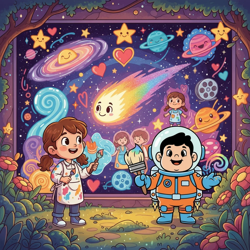 Mentre aggiungevano gli ultimi ritocchi, una cometa scintillante si fermò ad ammirare il loro capolavoro. Ciccio e Irenia, raggianti di orgoglio, capirono che la vera magia risiedeva nelle connessioni che creavano e nella creatività che condividevano. Il loro murale ricordava a tutti che la vita è fatta di ricordi e amore.